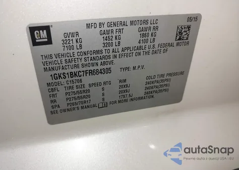 2015 GMC Yukon Slt from USA, damaged, VIN 1GKS1BKC7FR684305